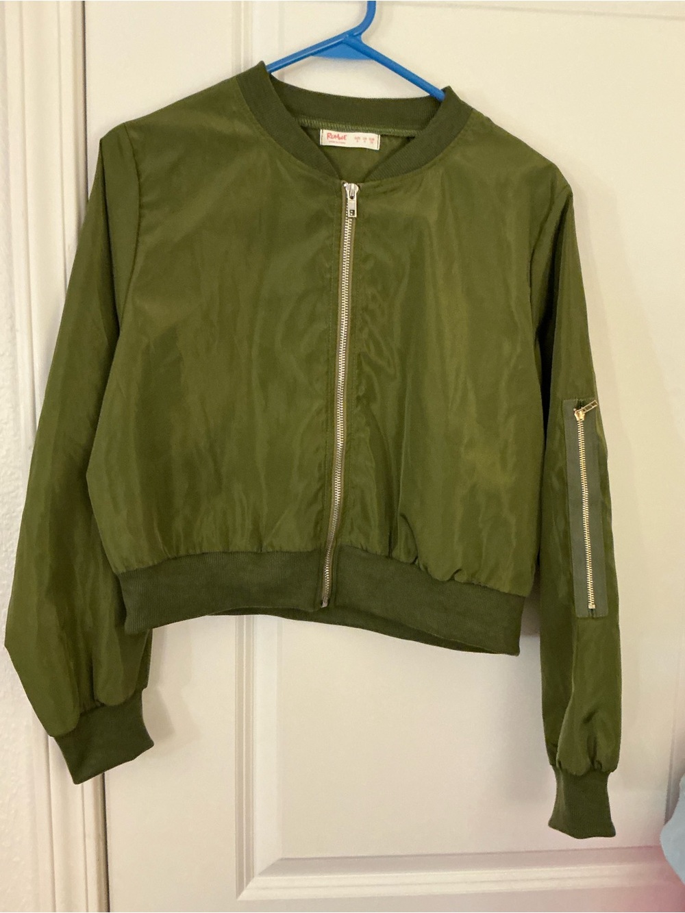 🔥 Romwe Olive Green Cropped Bomber Jacket - Women's Lightweight  - Size Small S